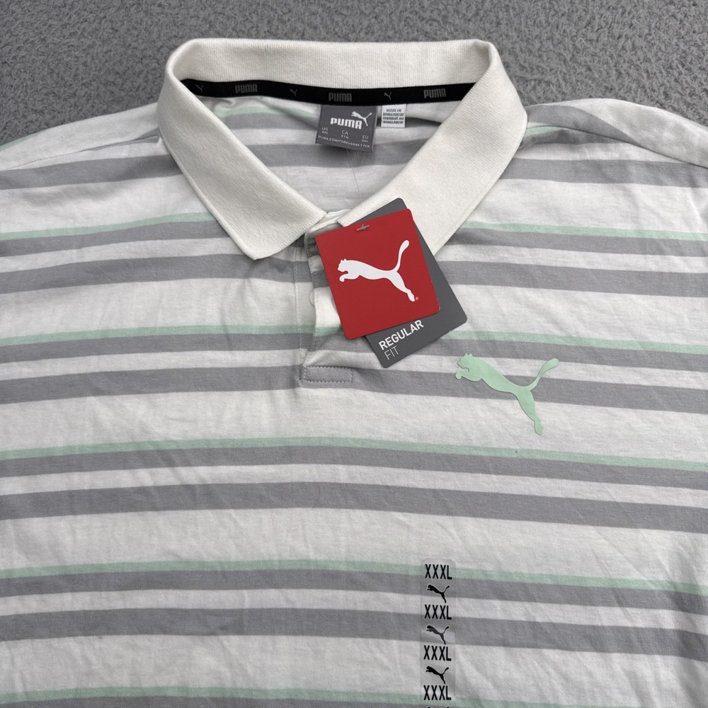 Puma Golf Polo Shirt Mens XXXL 3XL White Mist Green Striped 584942-01